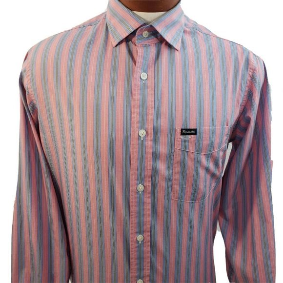 Faconnable Mens Button‎ Blue Pink Plaid Club Shirt - Picture 1 of 10